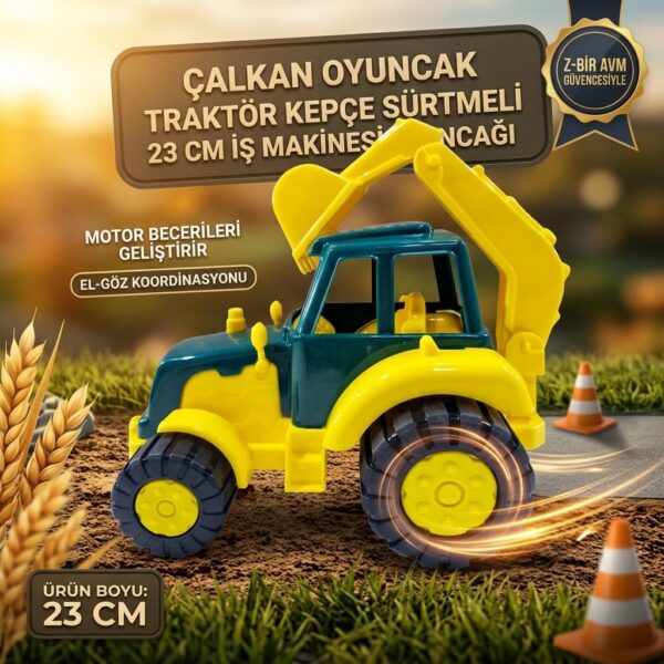 Çalkan Oyuncak Traktör Kepçe Sürtmeli 23 cm İş Makinesi