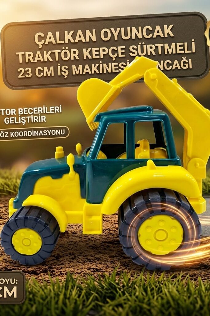 Çalkan Oyuncak Traktör Kepçe Sürtmeli 23 cm İş Makinesi
