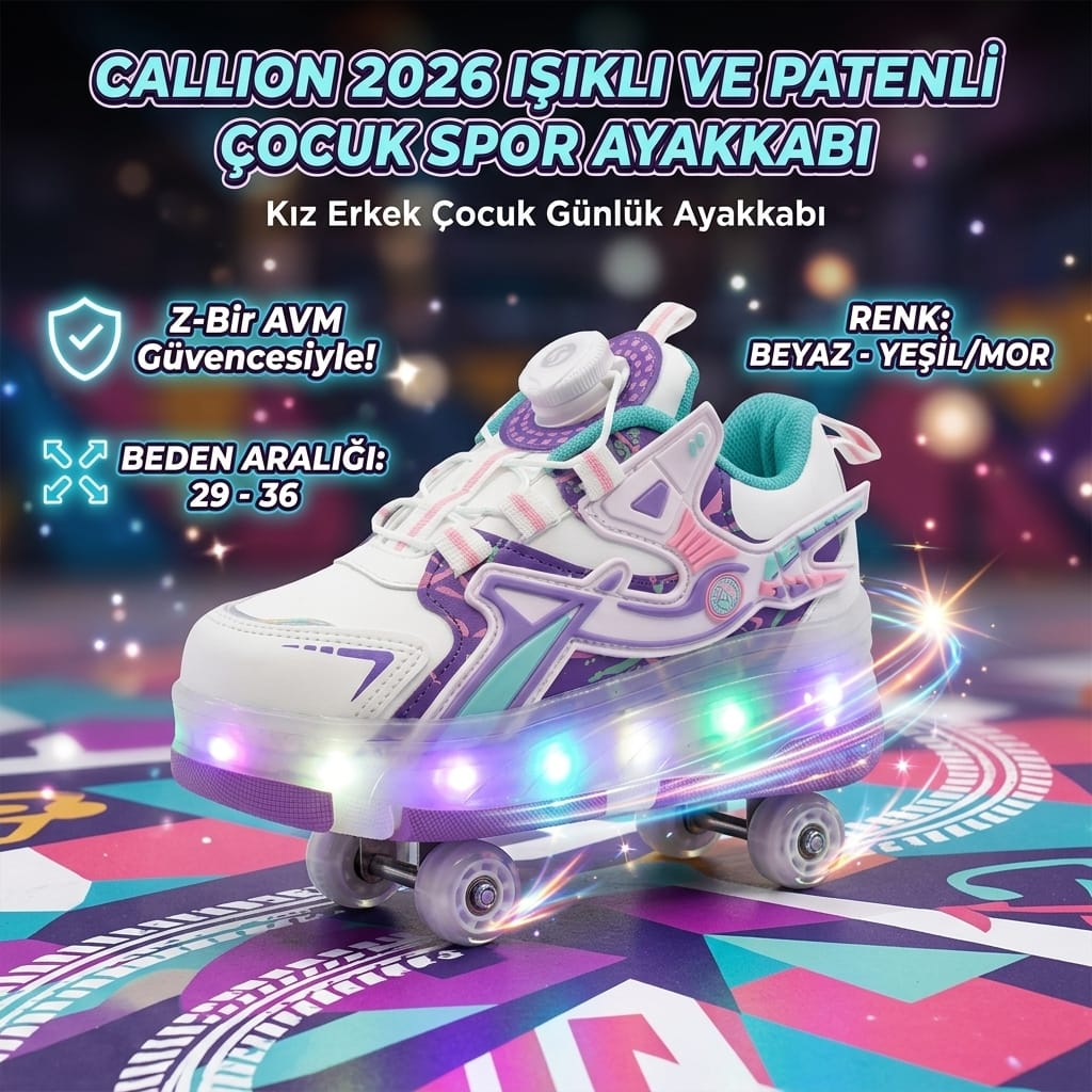 Callion 2026 Işıklı ve Tekerlekli Patenli Çocuk Spor Ayakkabı