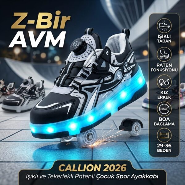 Callion 2026 Işıklı ve Tekerlekli Patenli Çocuk Spor Ayakkabı