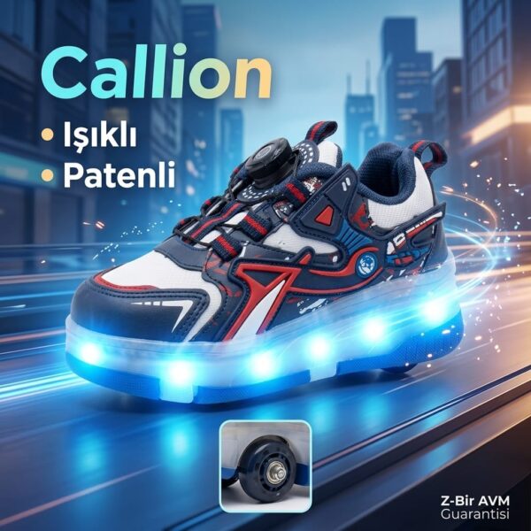 Callion Işıklı Patenli Çocuk Spor Ayakkabı Lacivert Kırmızı