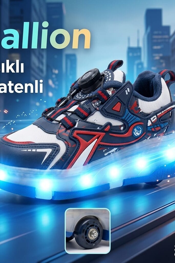 Callion Işıklı Patenli Çocuk Spor Ayakkabı Lacivert Kırmızı