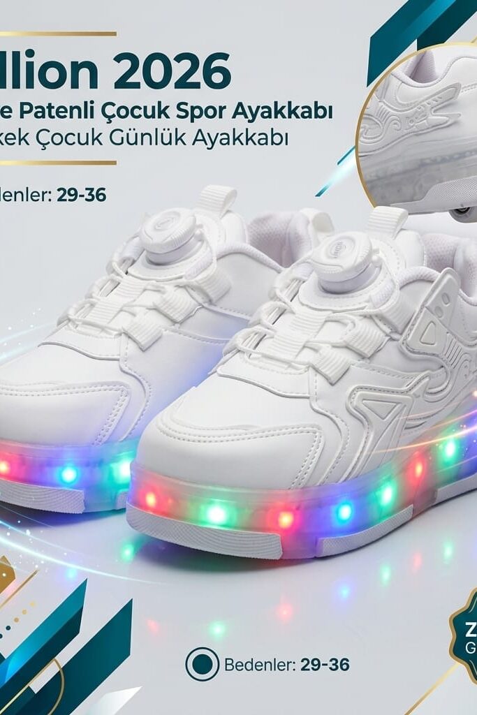 Callion 2026 Işıklı ve Patenli Çocuk Spor Ayakkabı Beyaz
