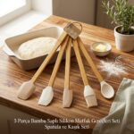 5 Parça Bambu Saplı Silikon Mutfak Gereçleri Seti - Spatula ve Kaşık Takımı - Görsel 4