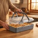 Qlux Kapaklı Pasta Börek Taşıma Kabı 42x29 cm – Tek Kat Saklama Kutusu - Görsel 3