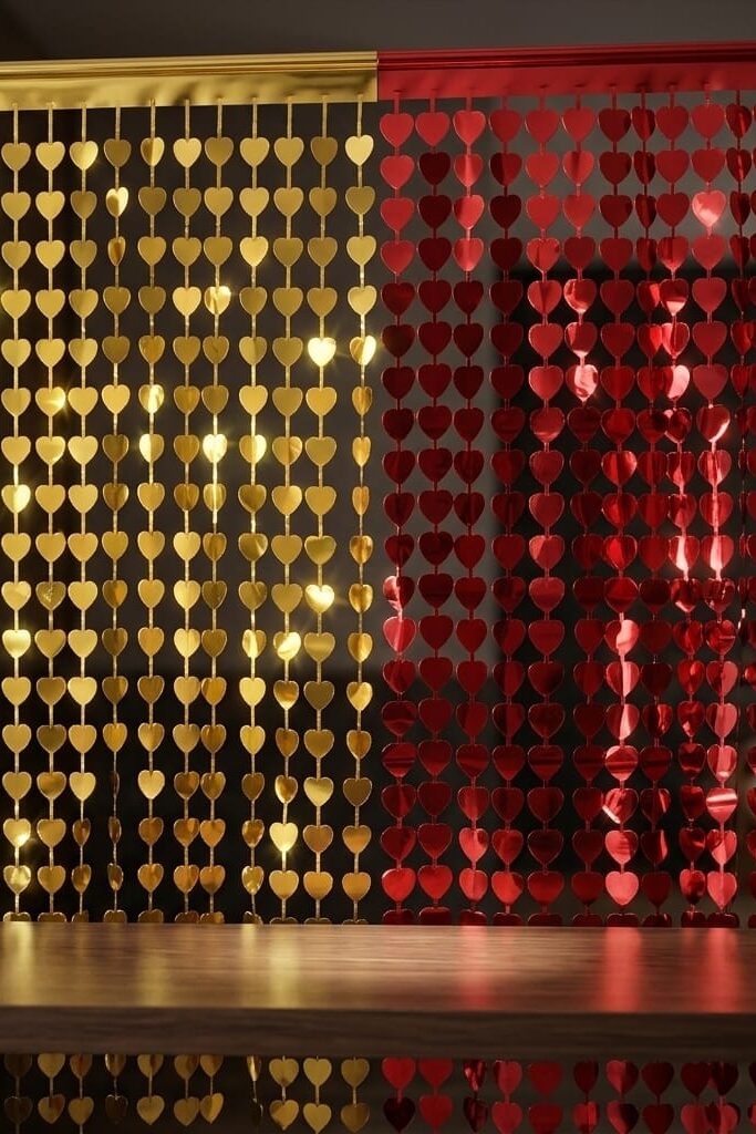 Kalp Şekilli Metalize Saçaklı Parti Perdesi 100x200 cm