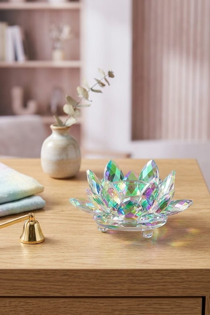 Kristal Lotus Mumluk Küçük Boy Dekoratif Cam Şamdan