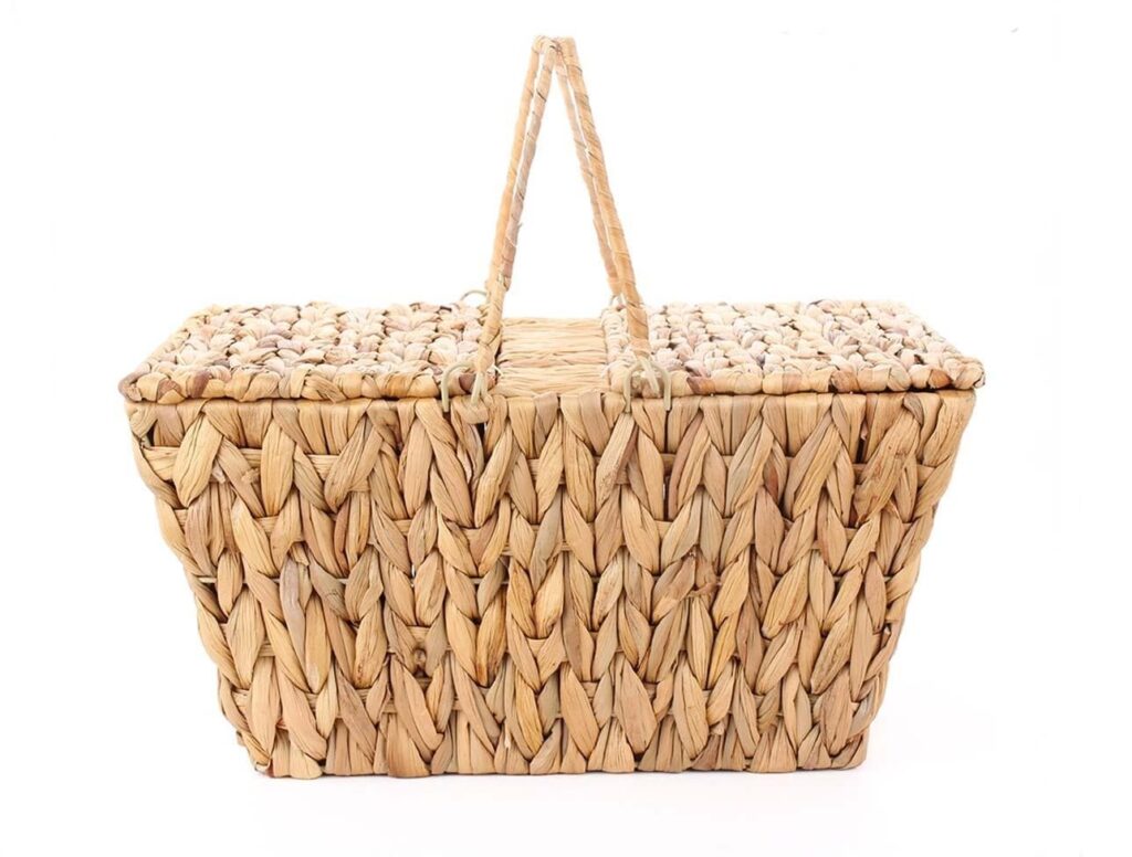 Mien Hasır Kapaklı Dikdörtgen Çok Amaçlı Piknik Sepeti 39x28x20 cm