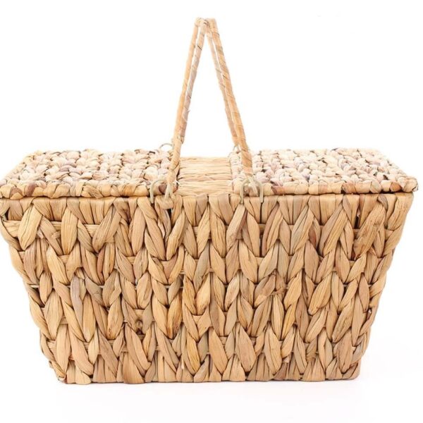 Mien Hasır Kapaklı Dikdörtgen Çok Amaçlı Piknik Sepeti 39x28x20 cm