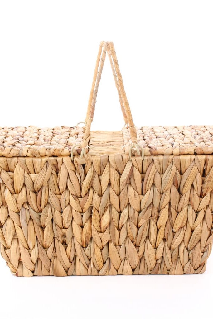 Mien Hasır Kapaklı Dikdörtgen Piknik Sepeti Çok Amaçlı Düzenleyici 39x28x20 cm