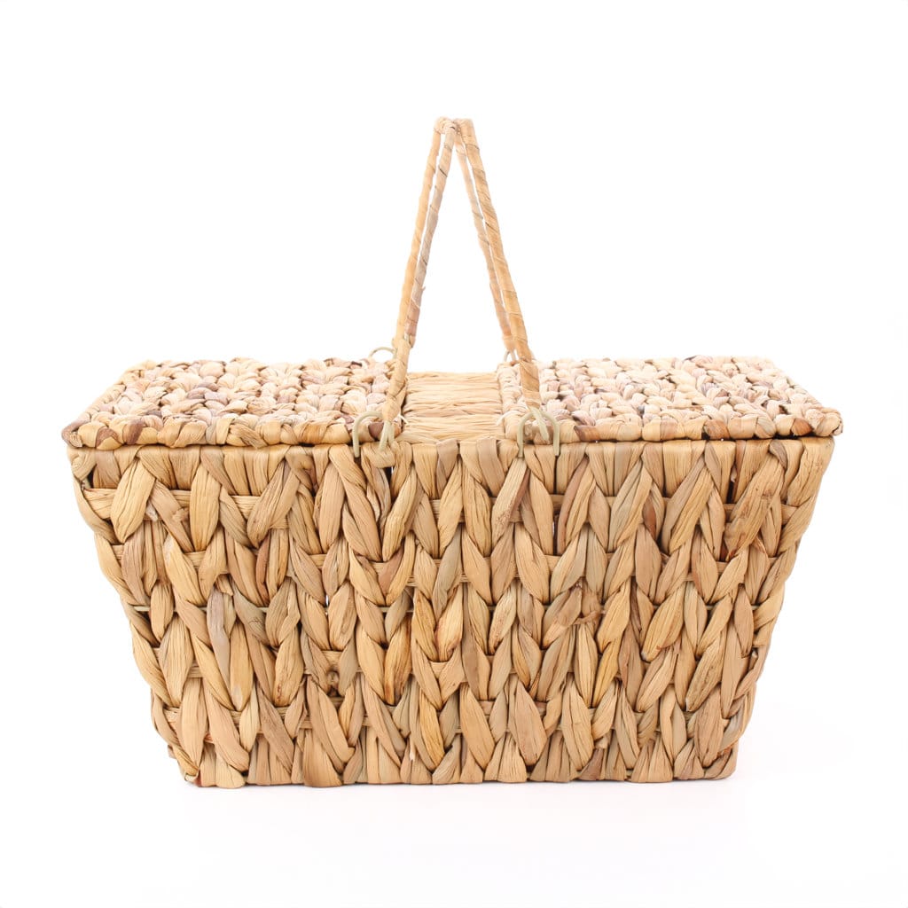 Mien Hasır Kapaklı Dikdörtgen Piknik Sepeti Çok Amaçlı Düzenleyici 39x28x20 cm