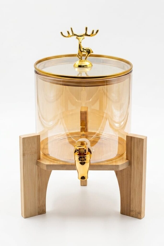 2,6 Litre Gold Detaylı Cam Şerbetlik Ahşap Standlı Set