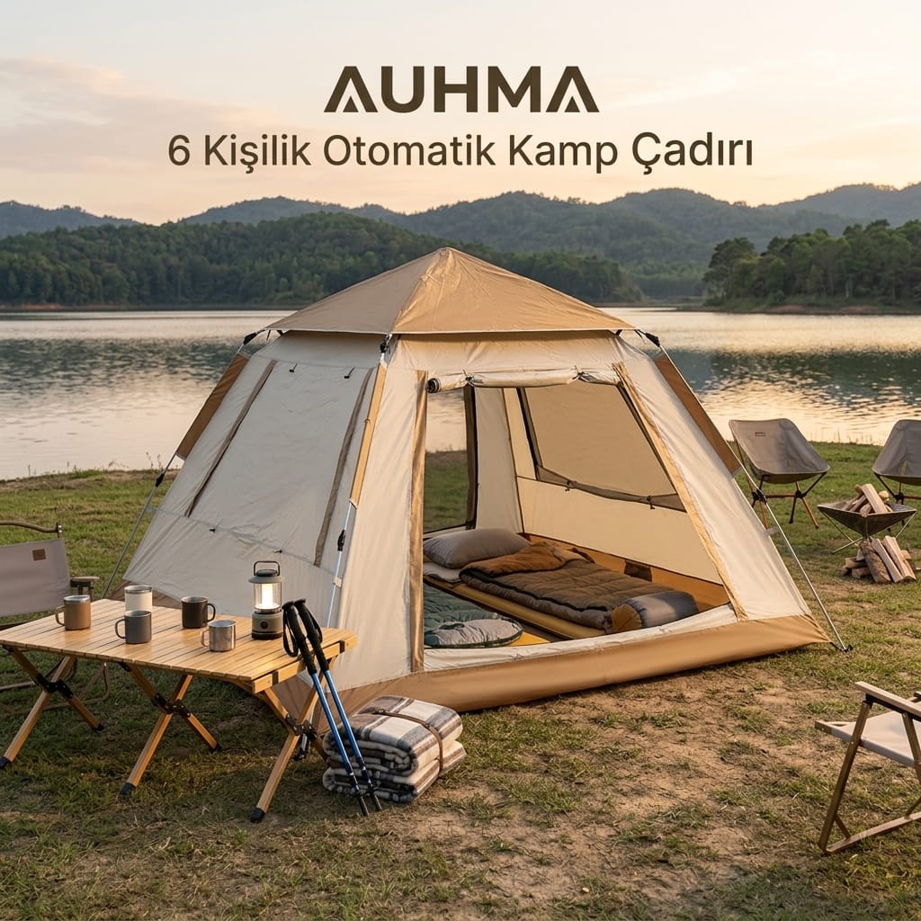 AUHMA 6 Kişilik Otomatik Pop-Up Kamp Çadırı 210x210x140 cm