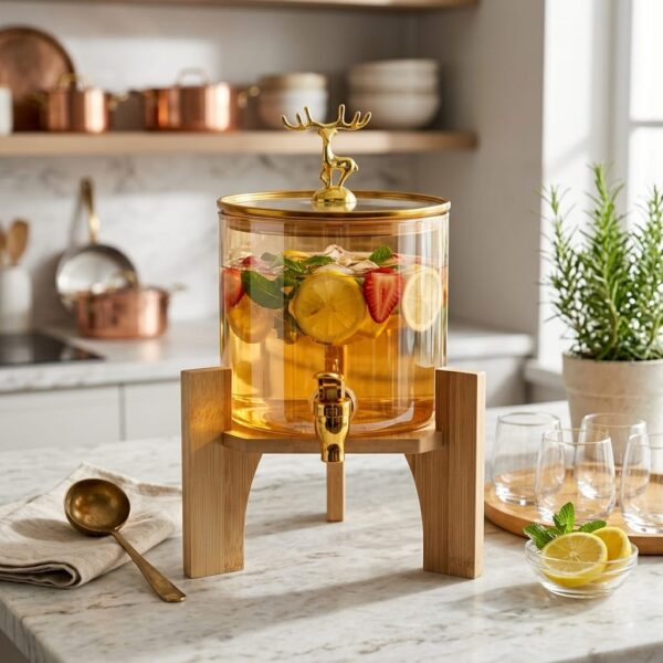 2,6 Litre Gold Detaylı Cam Şerbetlik Ahşap Standlı Set