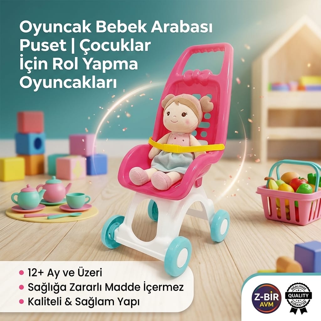 8698931301062-image-1 Oyuncak Bebek Arabası Puset Rol Yapma Oyuncağı