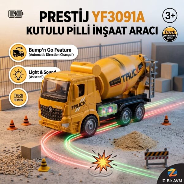 Prestij Pilli Bump'n Go İnşaat Kamyonu ve Beton Mikseri 3 Yaş