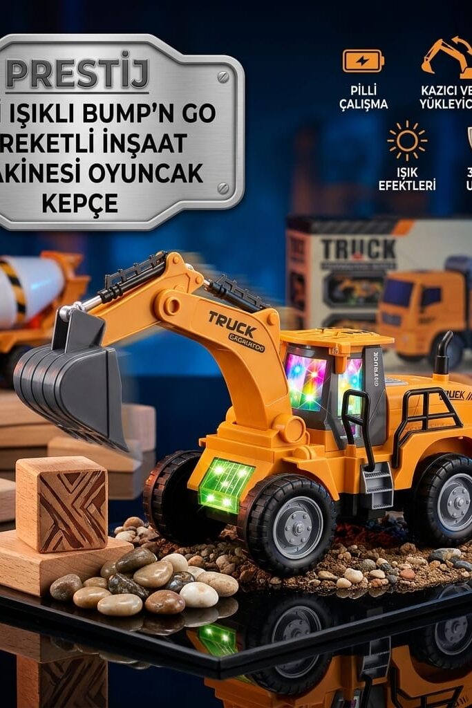 Prestij Pilli Işıklı Bump’n Go Hareketli İnşaat İş Makinesi Oyuncak Kepçe