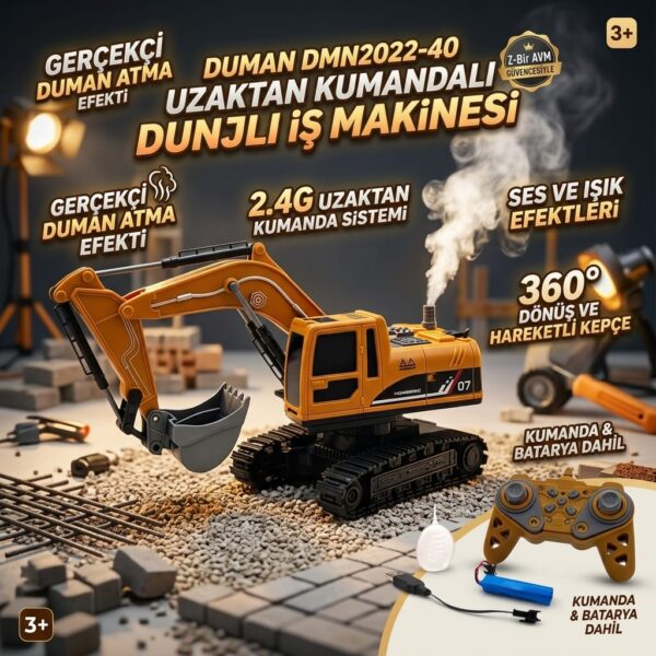 Duman DMN2022-40 Uzaktan Kumandalı Duman Atan Şarjlı Kepçe 1:22