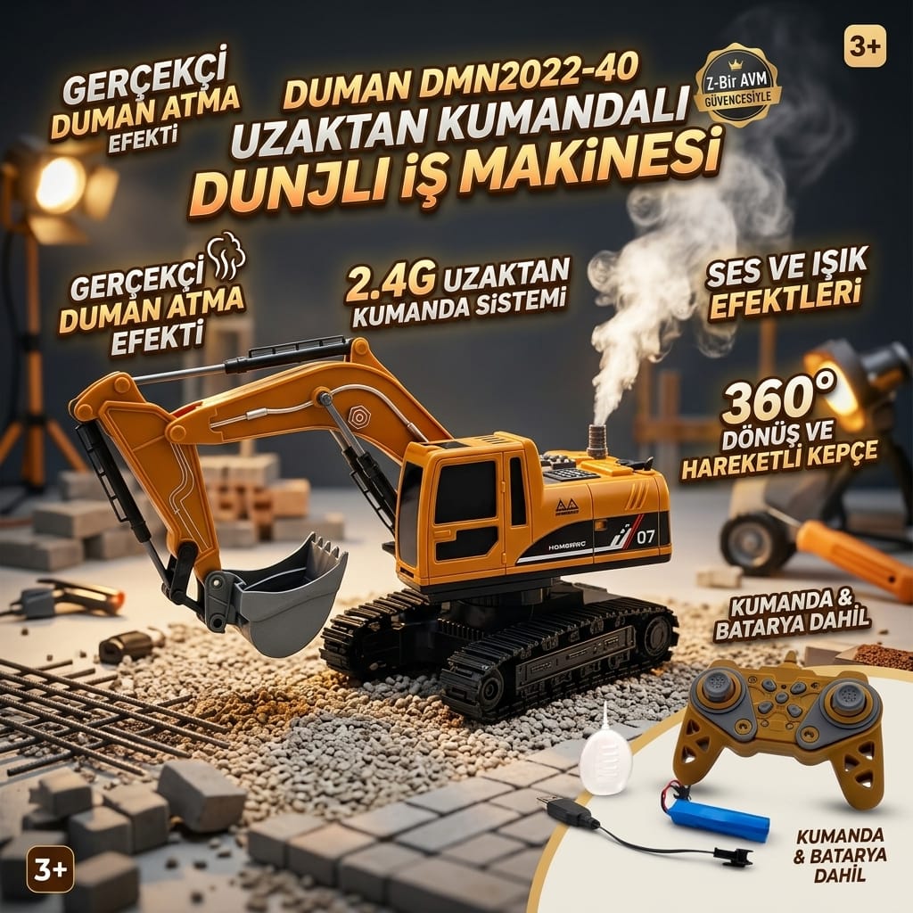 Duman DMN2022-40 Uzaktan Kumandalı Duman Atan Şarjlı Kepçe 1:22