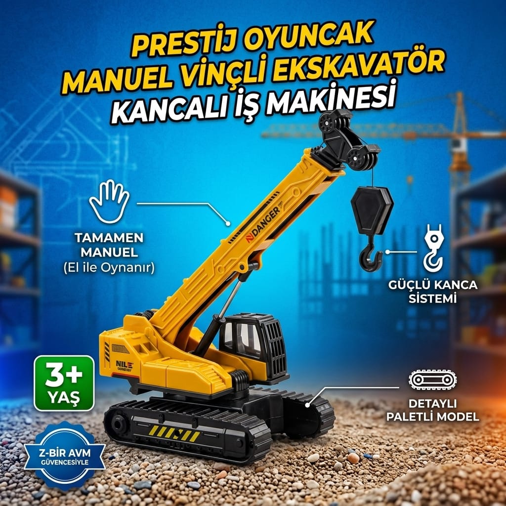 8581050147133-image-1 Prestij Oyuncak Manuel Vinçli Ekskavatör Kancalı İş Makinesi 3 Yaş