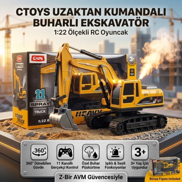 CTOYS Uzaktan Kumandalı Buharlı Ekskavatör 1:22 Ölçekli RC Oyuncak