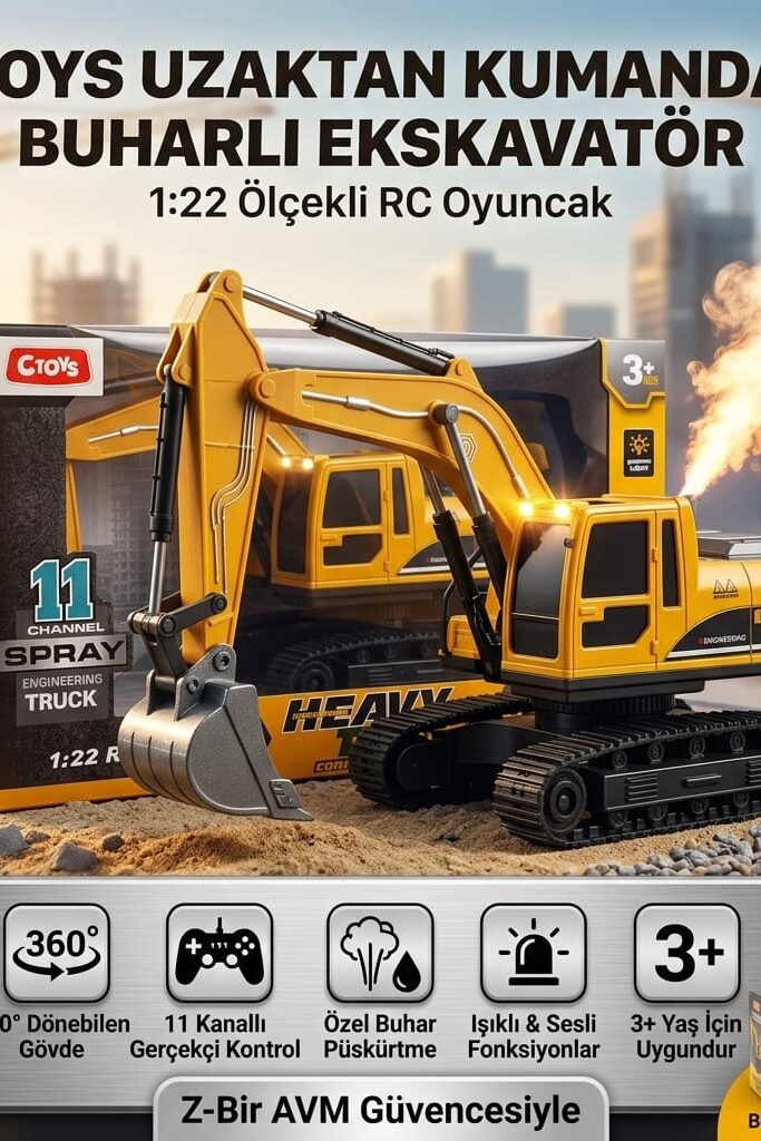 CTOYS Uzaktan Kumandalı Buharlı Ekskavatör 1:22 Ölçekli RC Oyuncak