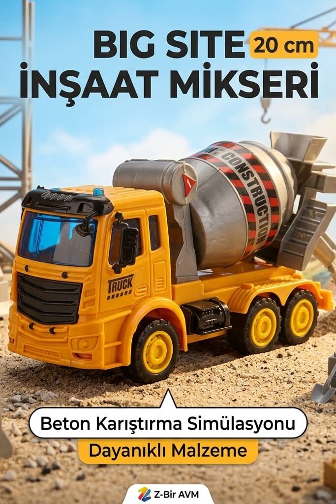 Big Site İnşaat Mikseri Oyuncak Beton Karıştırıcı Kamyon 20 cm