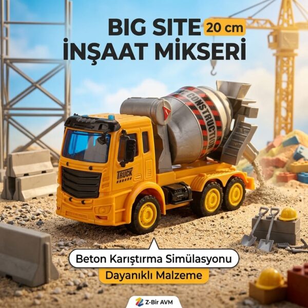 Big Site İnşaat Mikseri Oyuncak Beton Karıştırıcı Kamyon 20 cm