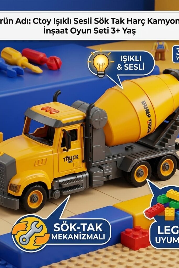 Ctoy Işıklı ve Sesli Sök Tak Harç Kamyonu 3+ Yaş
