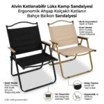 Alvin Katlanabilir Lüks Kamp Sandalyesi Ahşap Kolçaklı