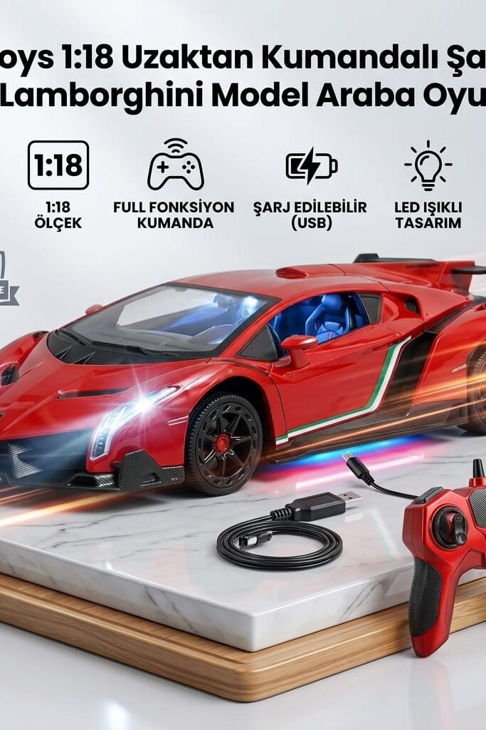 Ctoys 1:18 Uzaktan Kumandalı Şarjlı Işıklı Lamborghini Model Araba