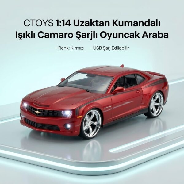 CTOYS 1:14 Uzaktan Kumandalı Işıklı Kırmızı Camaro Şarjlı Oyuncak Araba