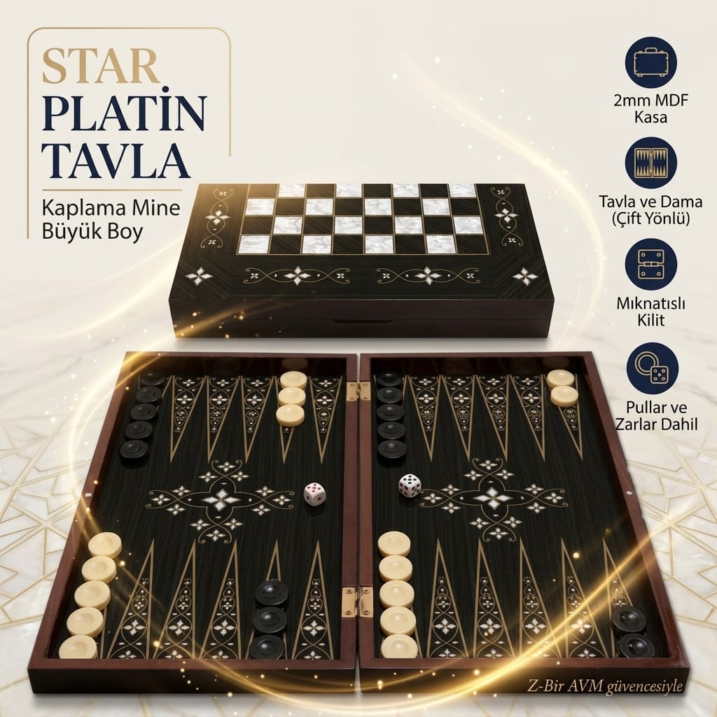8694051022436-image-1 Star Platin Büyük Boy Tavla ve Dama Seti