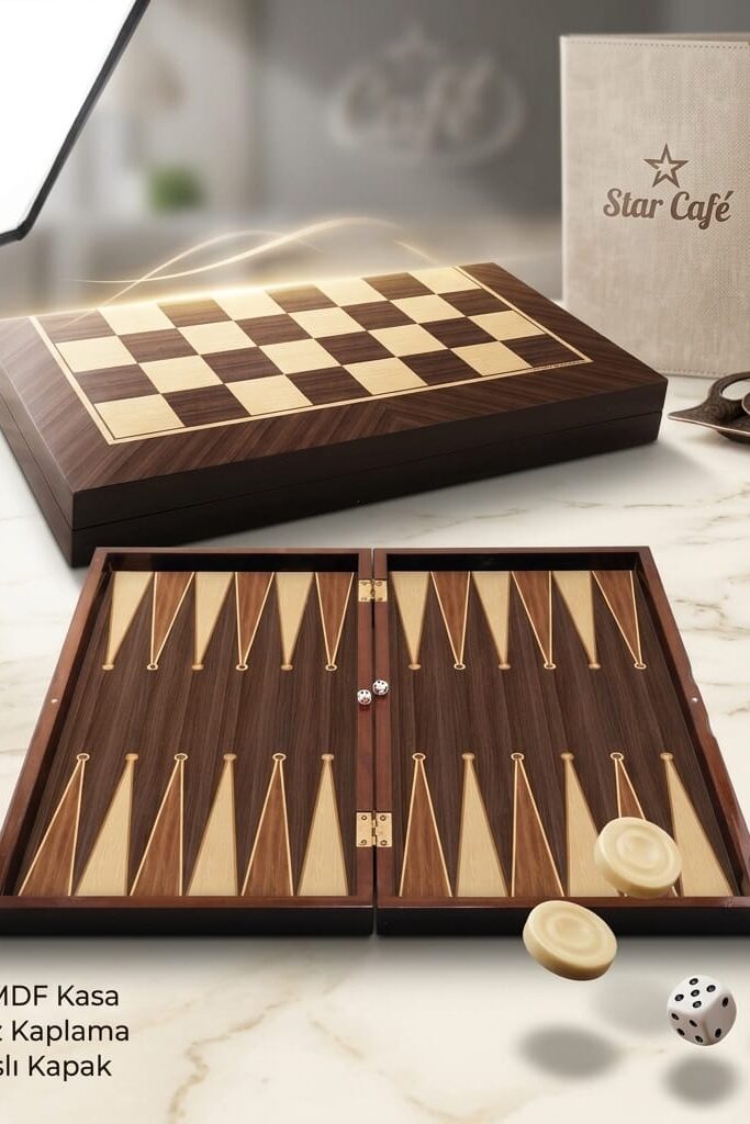 Star Cafe Ceviz Görünümlü Profesyonel MDF Tavla Takımı 25.5x49 cm