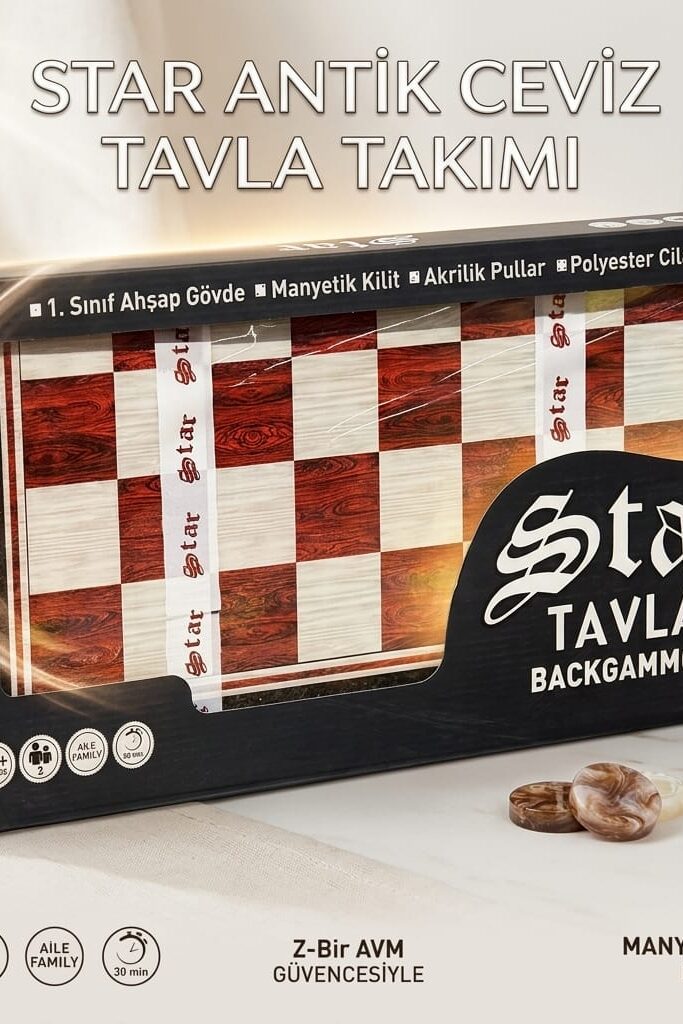 Star Antik Ceviz Tavla Takımı