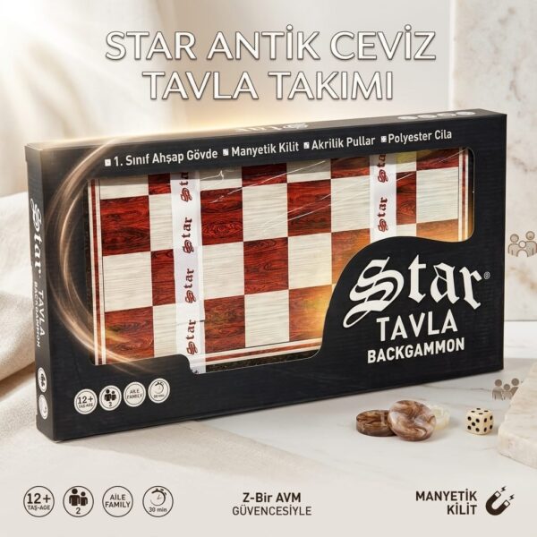 Star Antik Ceviz Tavla Takımı