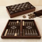 Star Antik Ceviz Ahşap Tavla Takımı Özel Tasarım Pullu Set