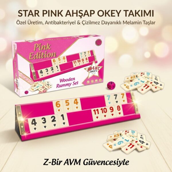 Star Pink Ahşap Okey Takımı 43 cm