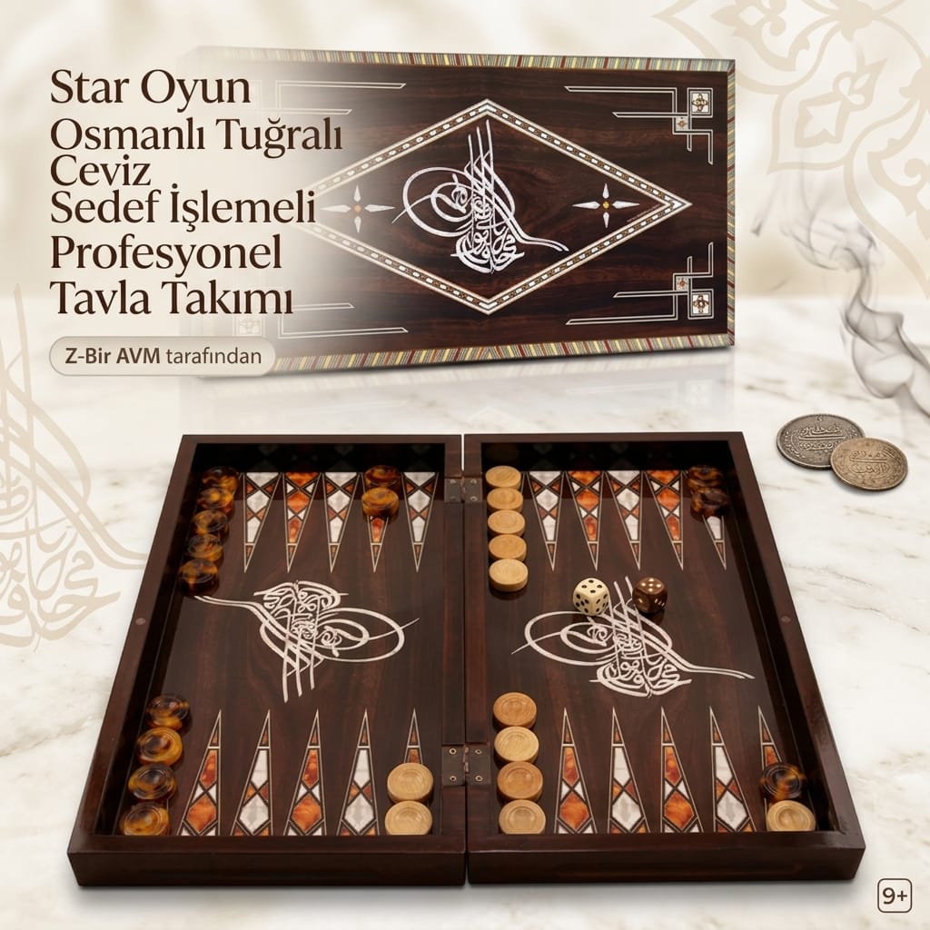 8694051020166-image-1 Star Oyun Antik Osmanlı Tuğrası Tavla Takımı