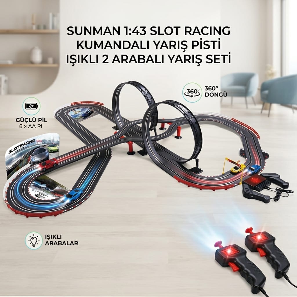 8680863059739-image-1 Sunman 1:43 Slot Racing Kumandalı Işıklı Yarış Pisti Seti