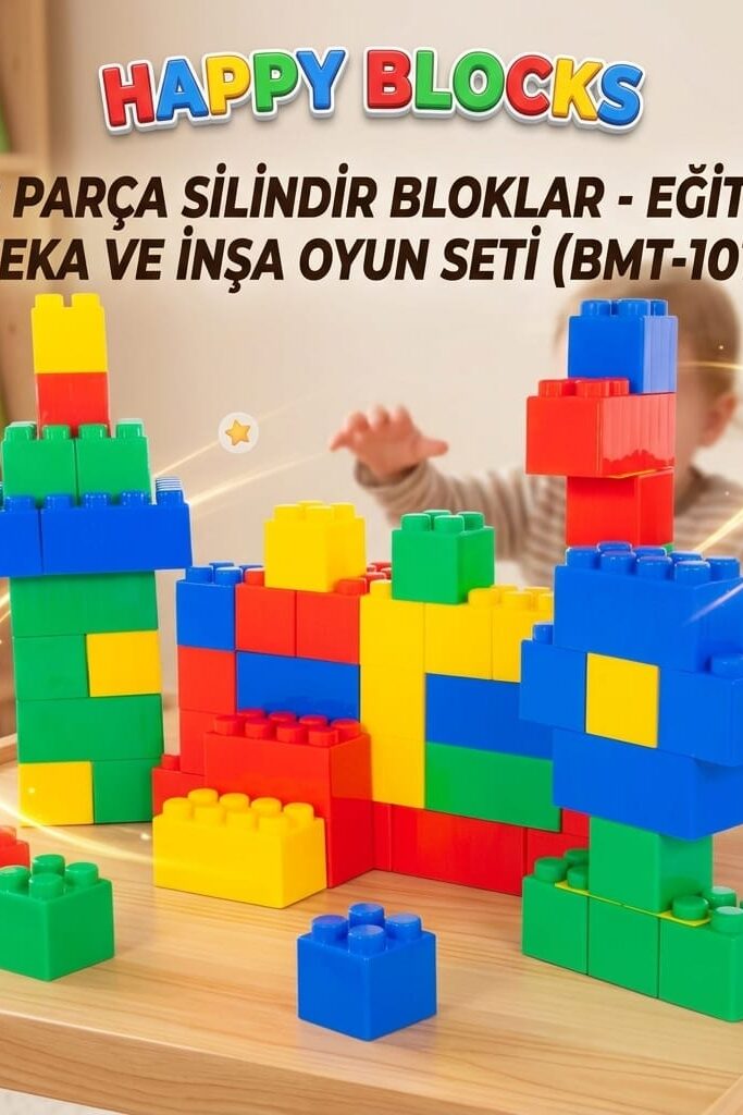 Happy Blocks 48 Parça Silindir Bloklar Eğitici Zeka ve İnşa Oyun Seti BMT-101