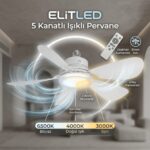 ELiTLED 5 Kanatlı Uzaktan Kumandalı LED Işıklı Tavan Vantilatörü 52 cm