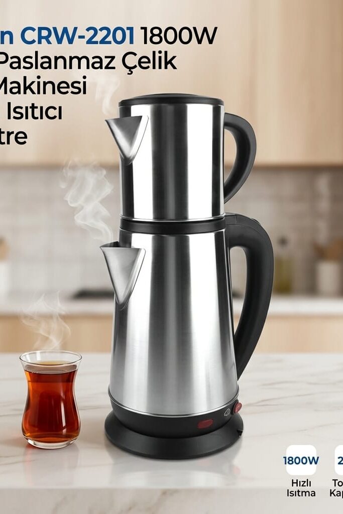 Crown CRW-2201 1800W 2.6 Litre Inox Çay Makinesi