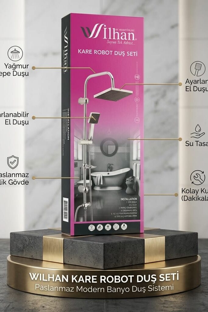 Wilhan Kare Robot Duş Seti Paslanmaz Modern Banyo Duş Başlığı