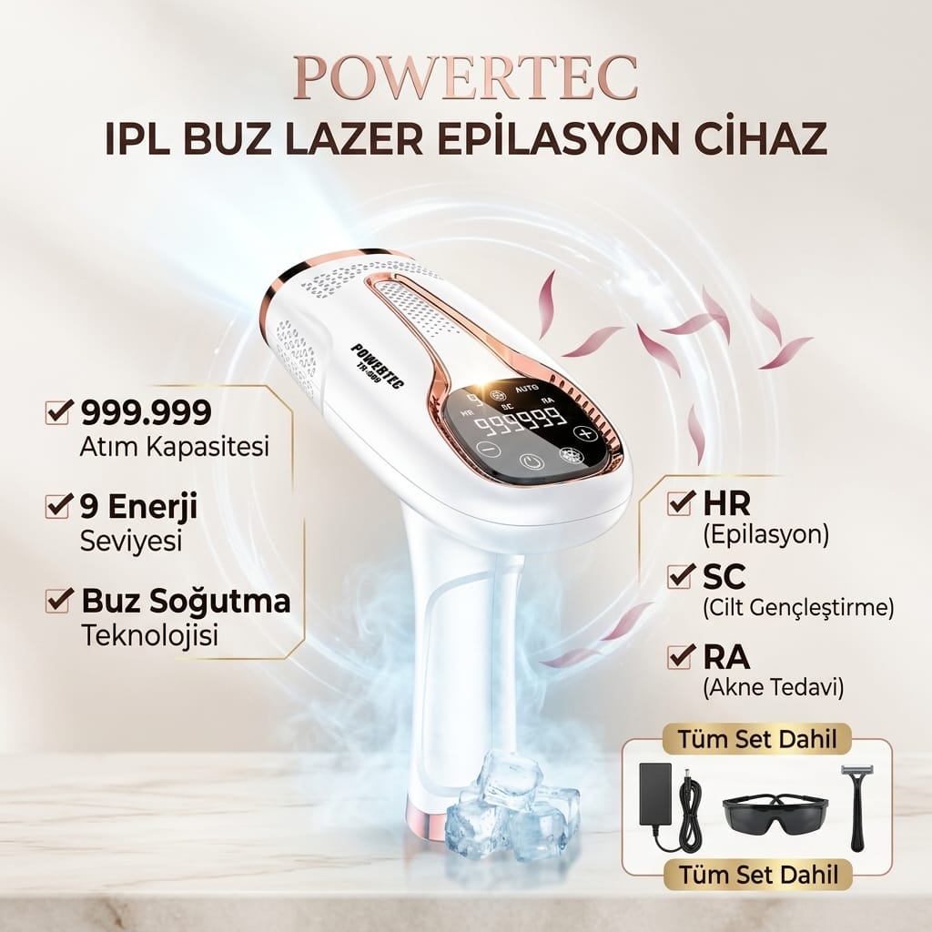 Powertec TR-999 IPL Buz Lazer Epilasyon Cihazı 999.999 Atım