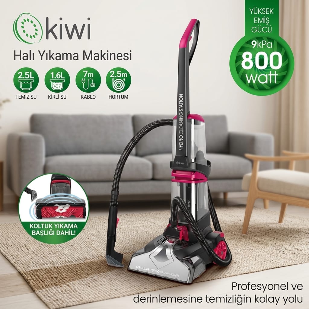8681438113573-image-1 Kiwi KCC-4371 PRO Bağlanabilir Koltuk Temizleme Başlıklı Dikey Halı Yıkama Makinesi Pembe