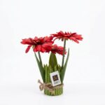 Küçük Boy Yapay Gerbera Çiçek Dekoratif Bambu Saksıda Hediyelik Papatya Aranjmanı