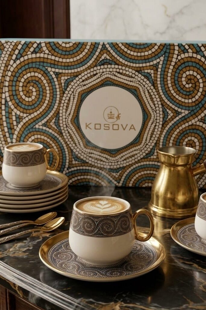 Kosova Porselen 6 Kişilik Kahve Fincan Takımı ve Cezve Seti