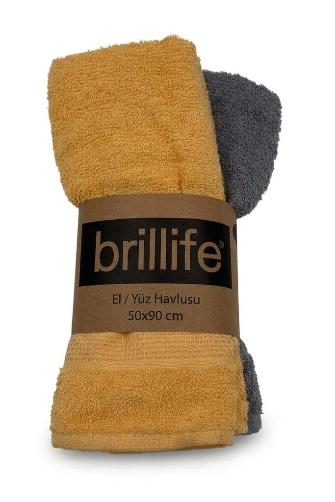 Brillife 2'li El ve Yüz Havlusu Seti 50x90 cm Hardal Gri