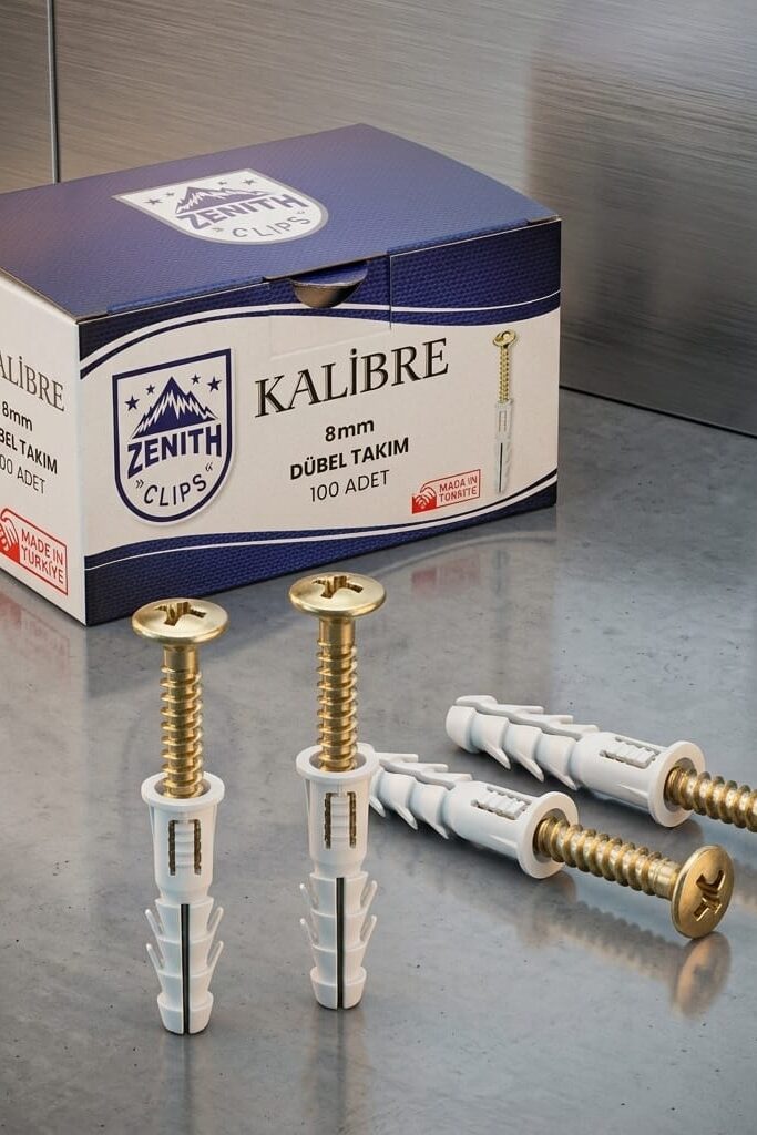 Zenith 100 Adet 8mm Kalibre Dübel ve Pul Başlı Vida Seti